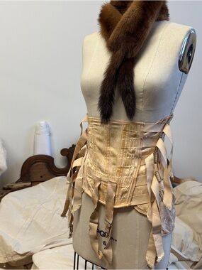 1930s Antique Pale Peach Floral Corset Waist Cincher